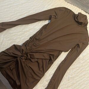 Long sleeve Brown Turtle neck mini dress
